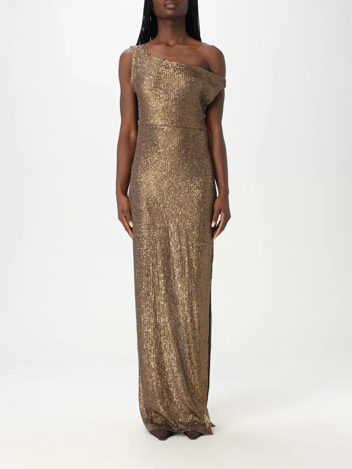 Abito monospalla Norma Kamali in tessuto paillettato