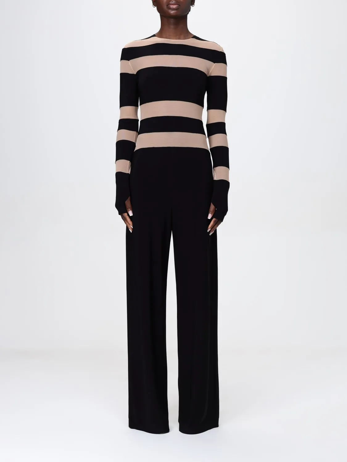 Tuta Norma Kamali in crêpe stretch a righe