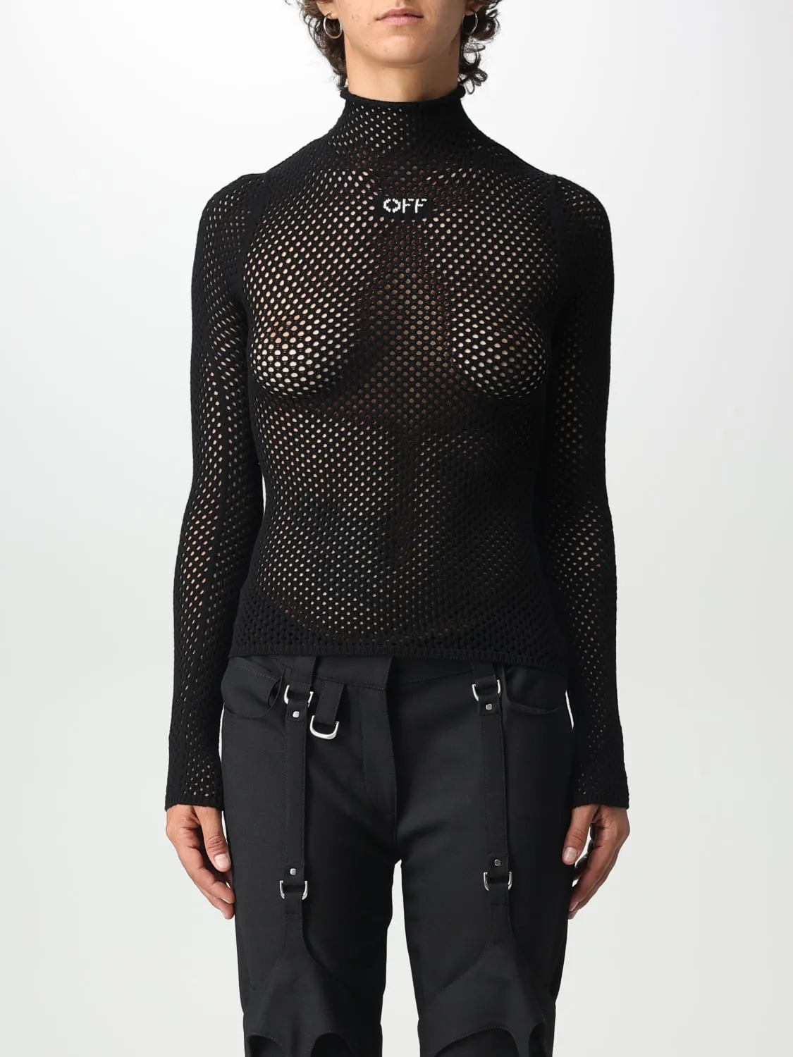 Maglia a dolcevita in rete di misto viscosa Off-white