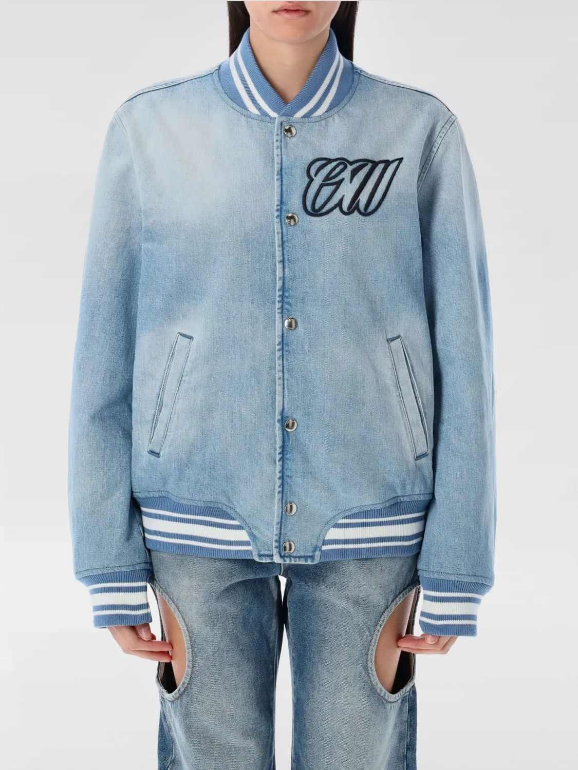 Bomber con maxi logo Off-white in denim