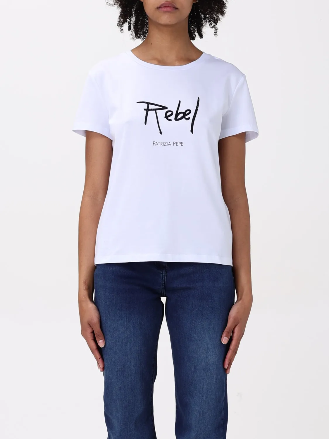 T-shirt in cotone con scritta Rebel Patrizia Pepe