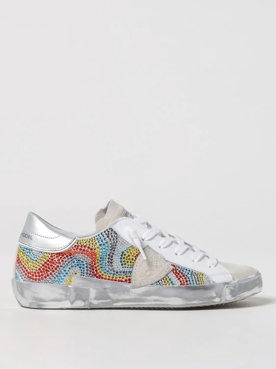 Sneakers Philippe Model in pelle used con cristalli multicolor
