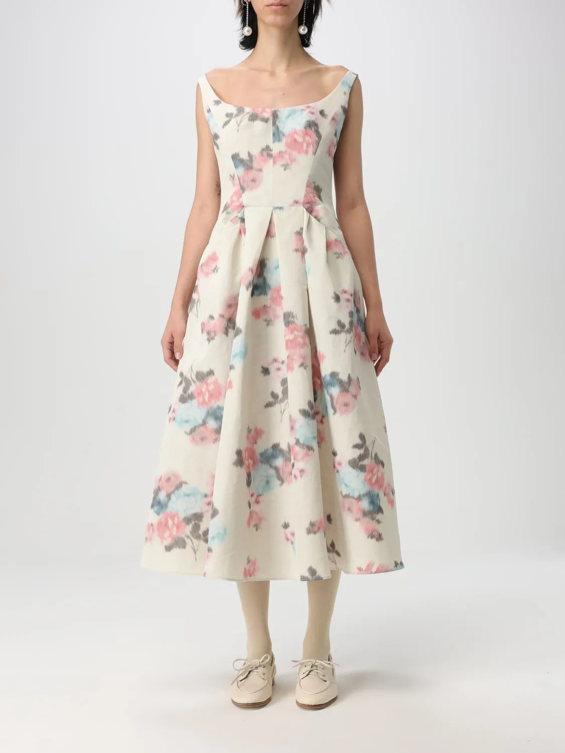 Abito Philosophy Di Lorenzo Serafini in misto lino con stampa floreale