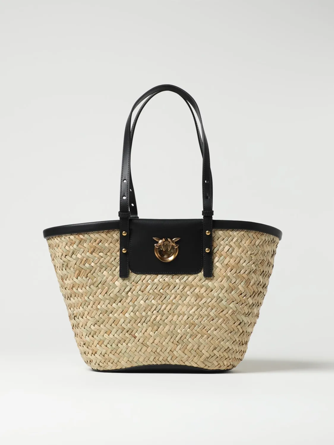 Borsa a secchiello in rafia Pinko