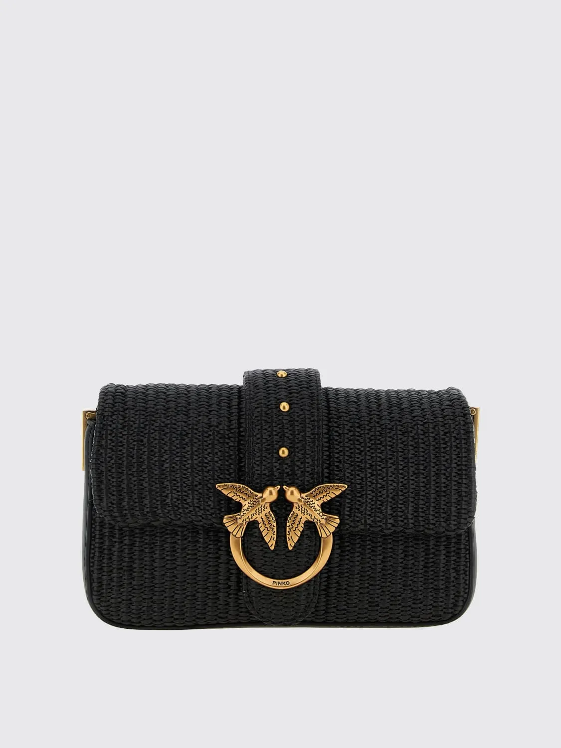 Borsa Mini Love Bag Slouchy in rafia con doppia tracolla