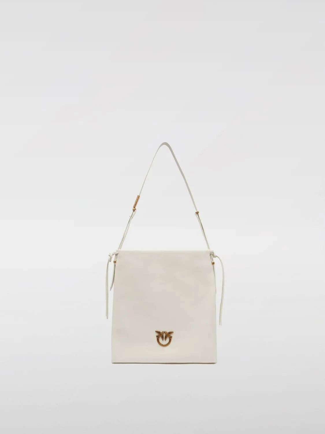 Borsa a spalla media in pelle con logo Pinko