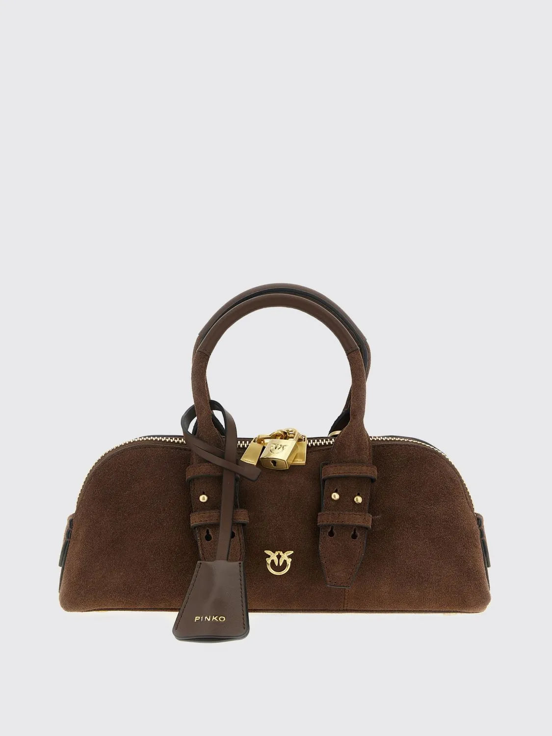 Borsa Bowling Baguette Pinko in camoscio