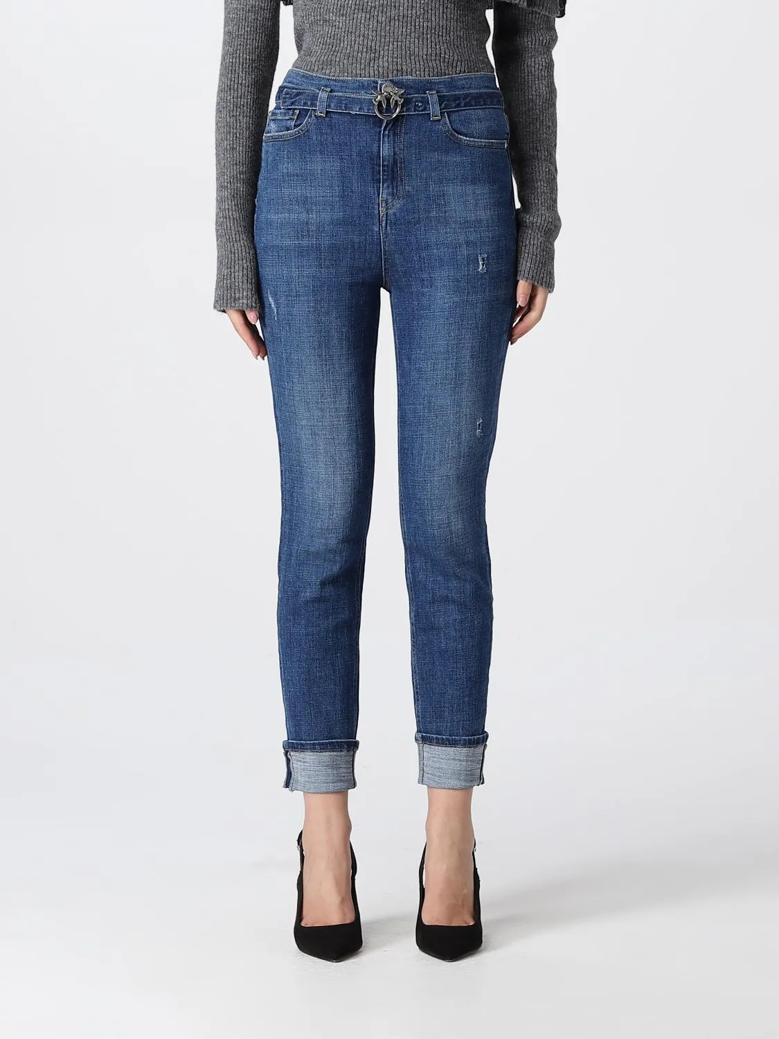 Jeans cropped Pinko con fibbia Love Birds