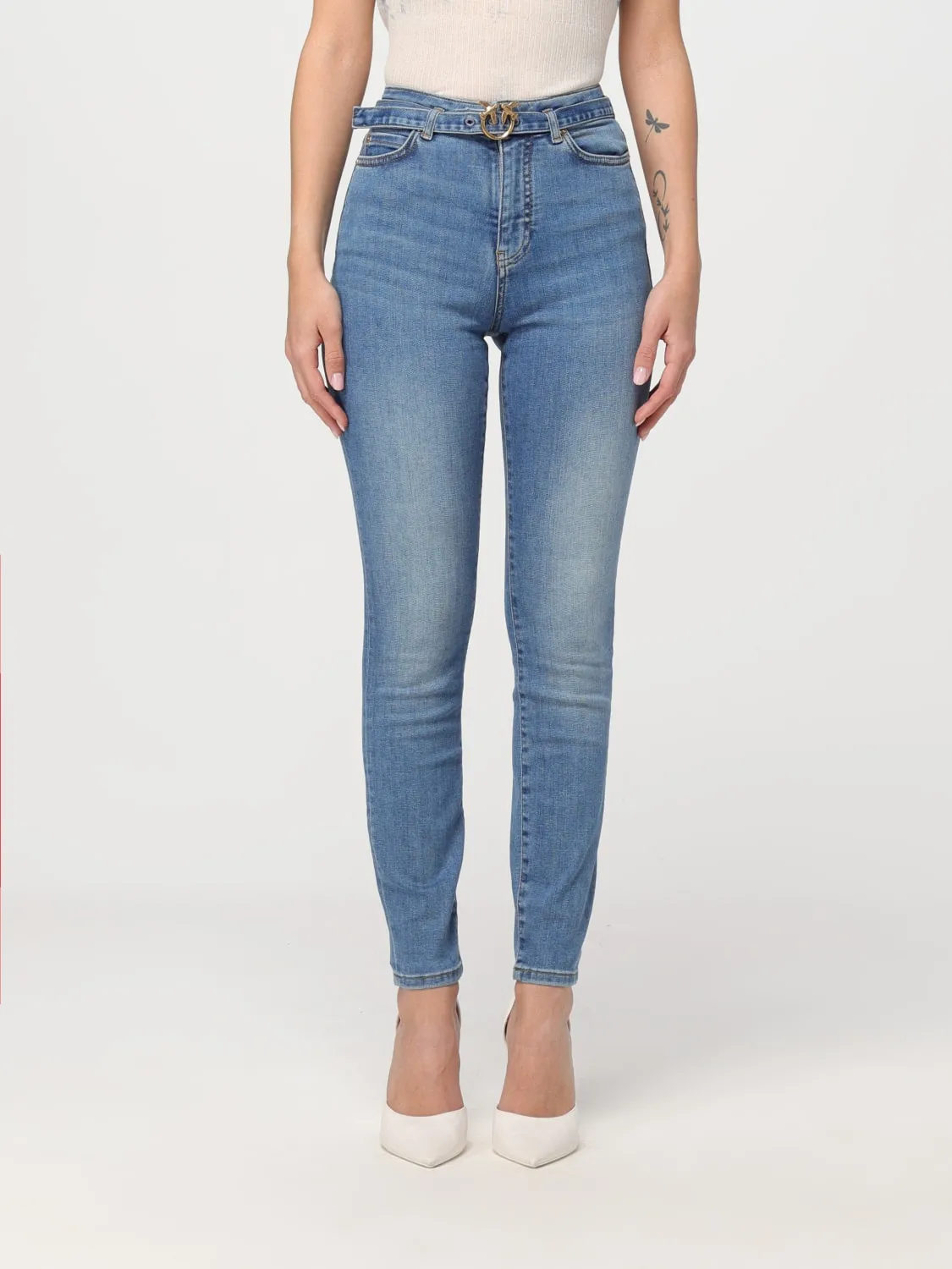 Jeans Pinko in denim con cinta logo
