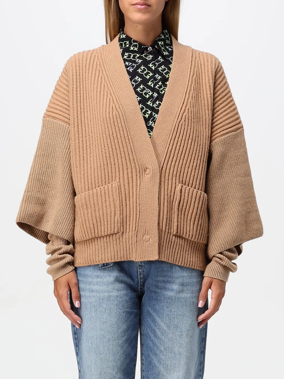 Cardigan a coste Pinko in lana e cashmere