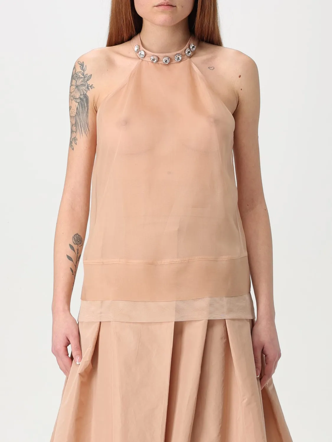 Top Pinko in organza e strass