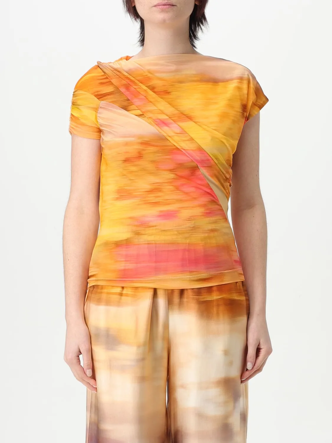 Top asimmetrico in nylon stampato