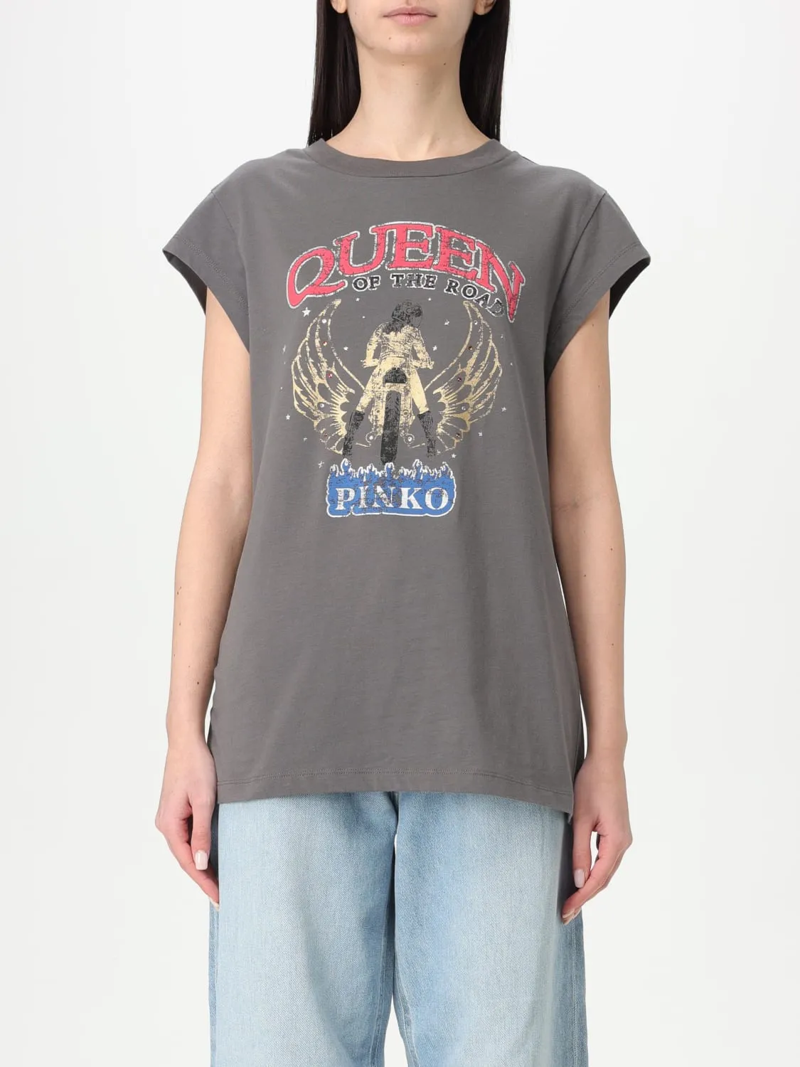 T-shirt in cotone con stampa grafica Pinko