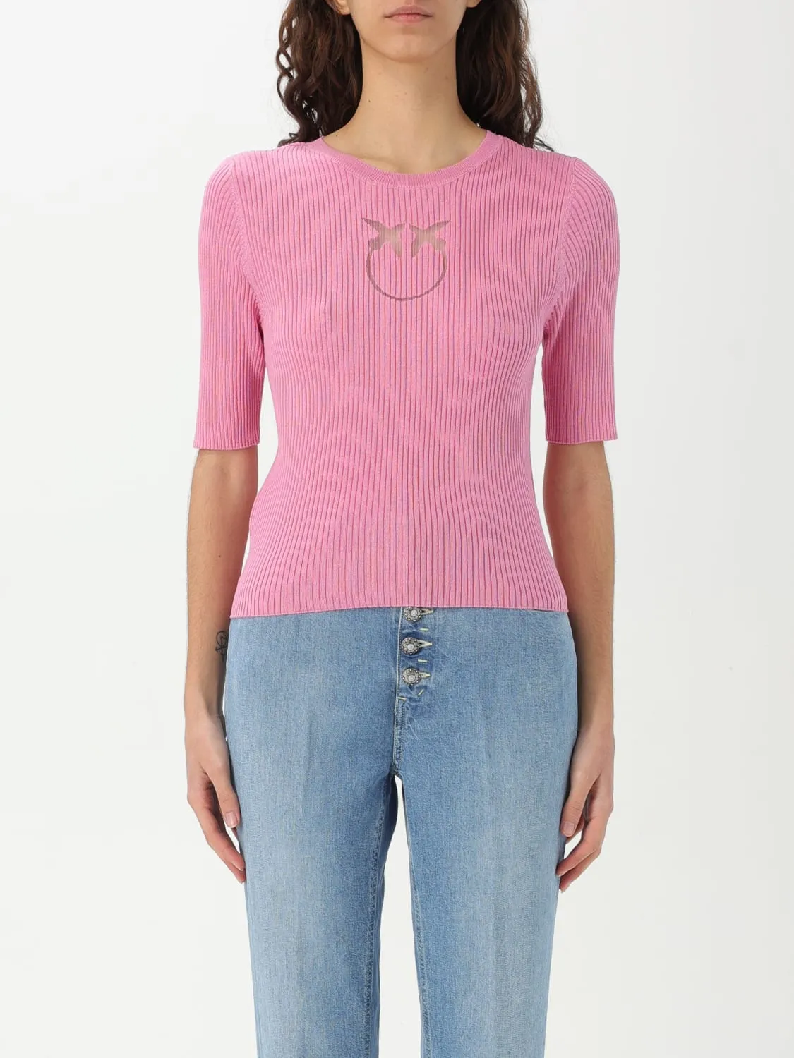 Maglia a girocollo Love Birds Pinko in misto cotone stretch