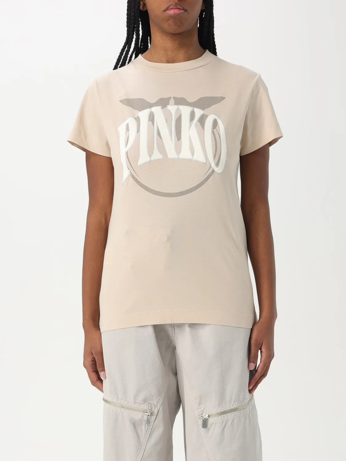 T-shirt in cotone con maxi logo Love Birds Pinko