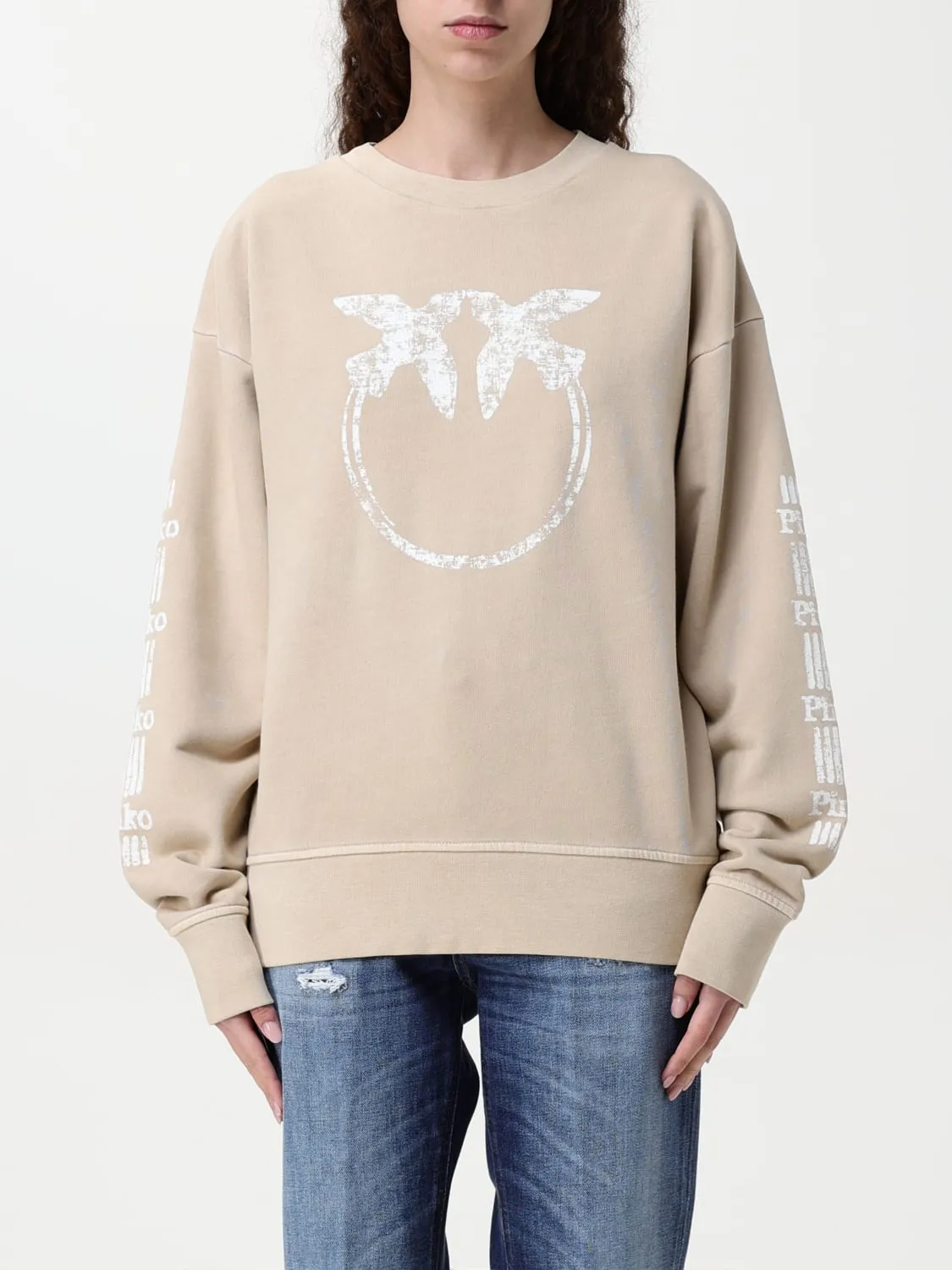 Felpa a girocollo con logo Love Birds Pinko in cotone