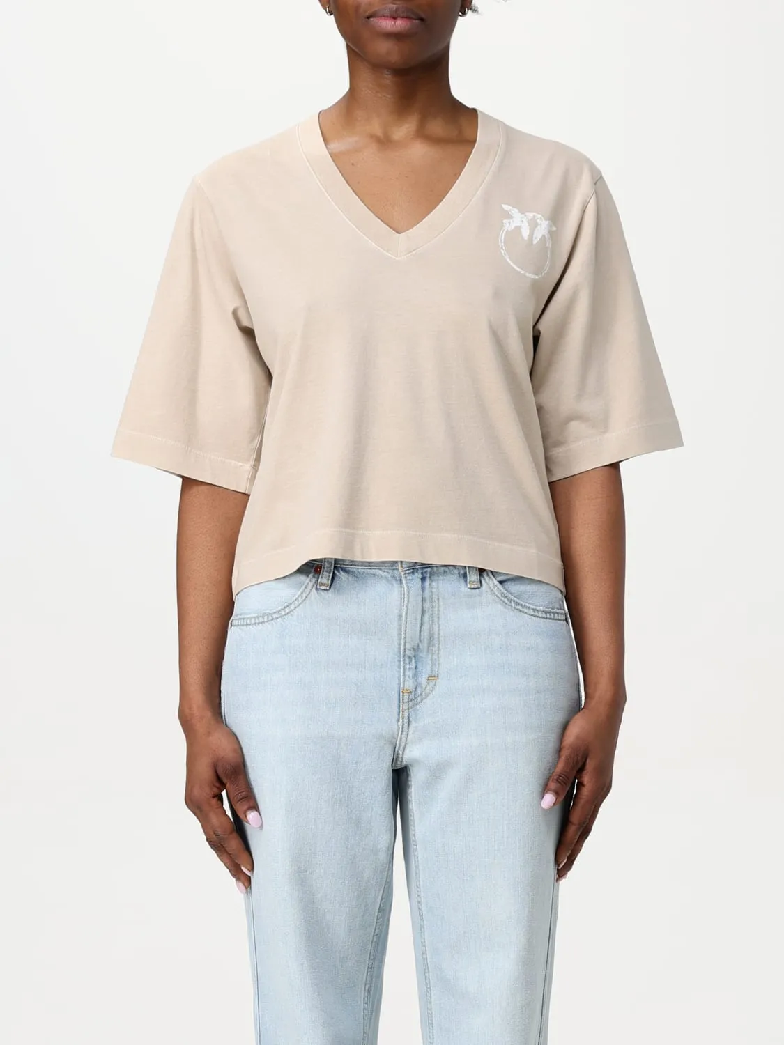 T-shirt a v Pinko in cotone con logo Love Birds