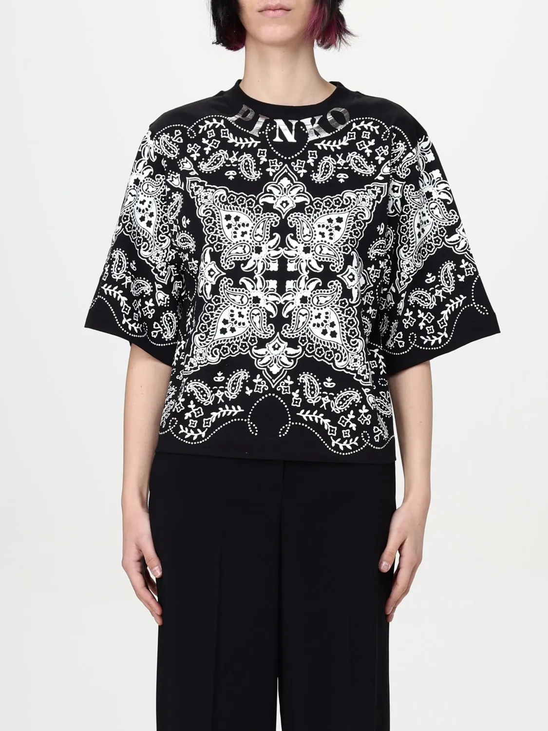 T-shirt T-shirt con stampa paisley Pinko in cotone