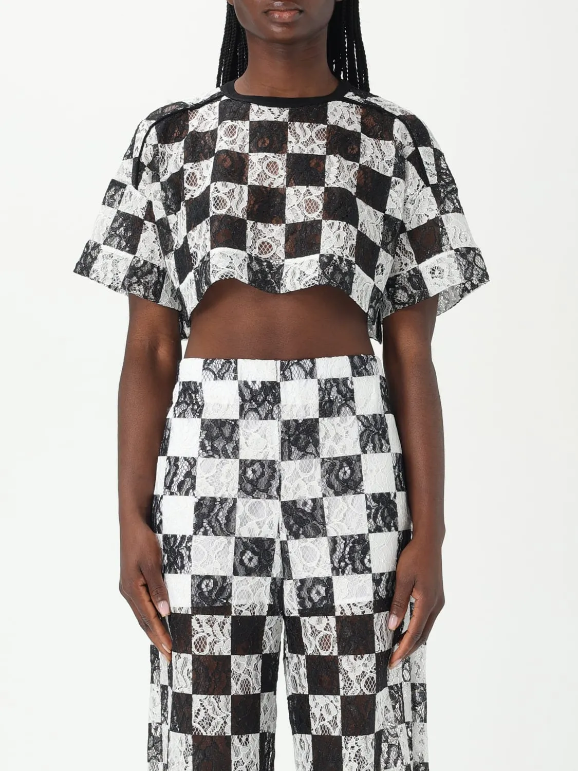 Top crop in pizzo a quadri Pinko