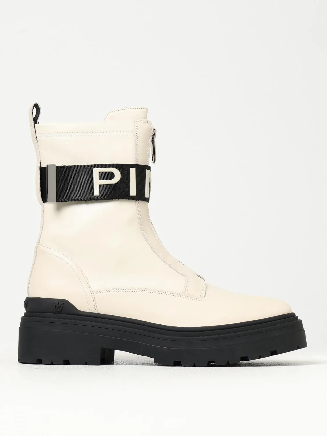 Stivaletto Pinko in pelle con nastro stretch logato