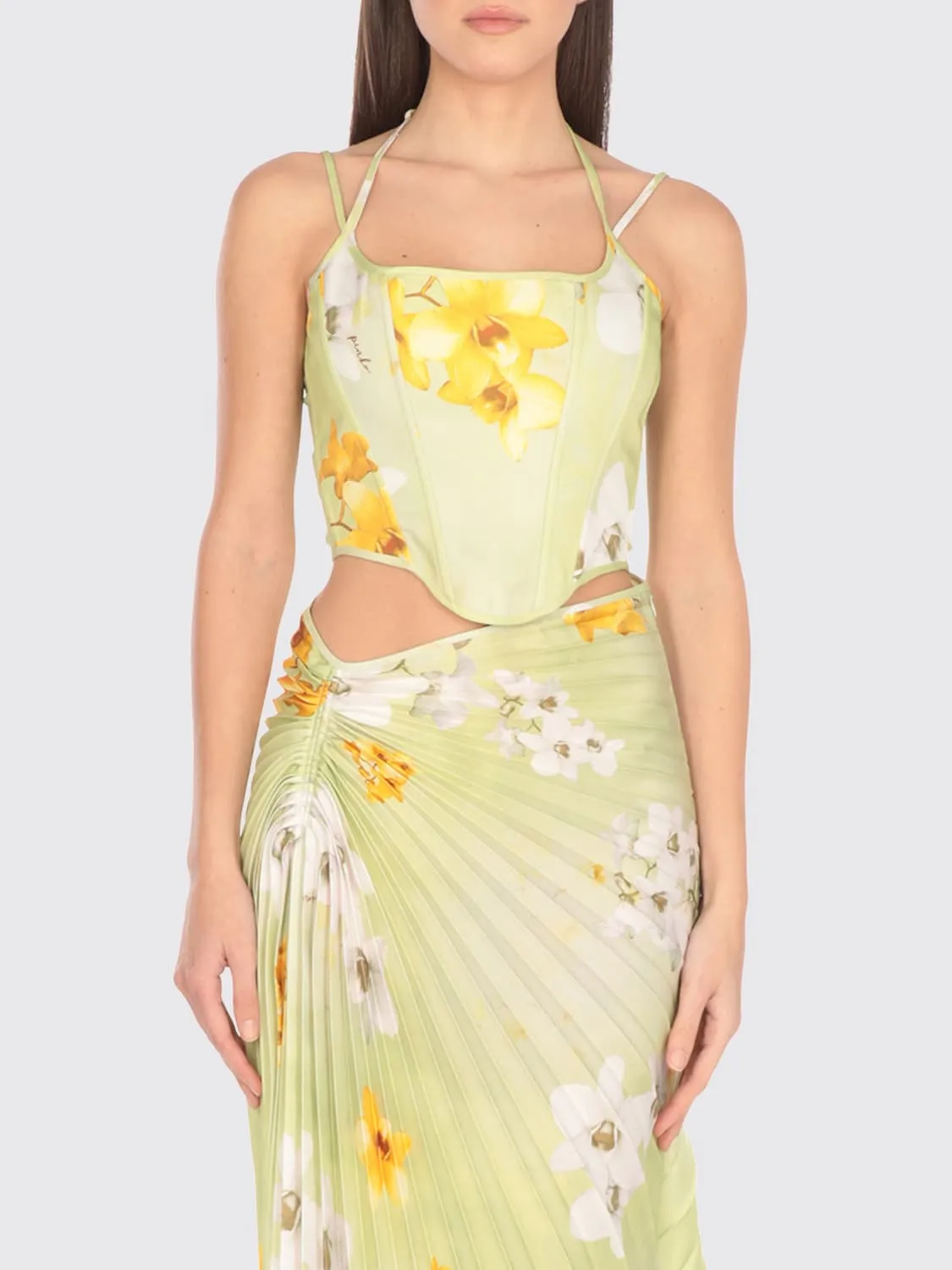 Top bustier Pinko in crêpe con stampa floreale