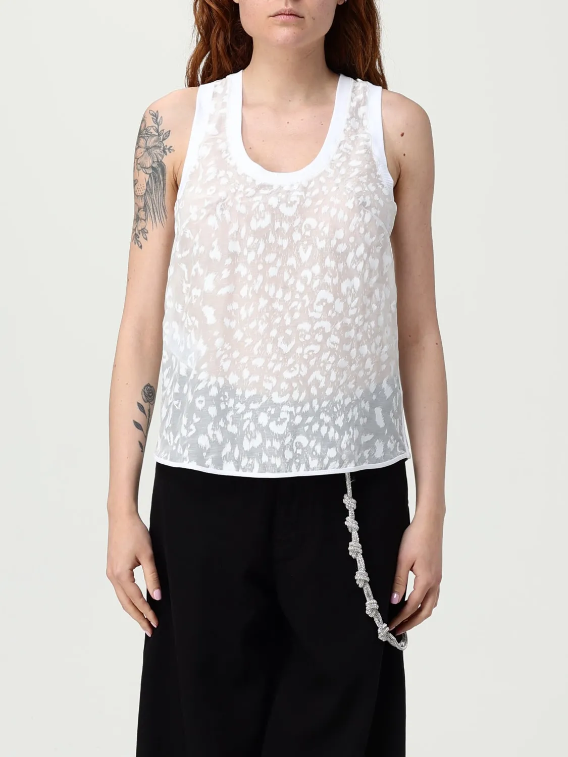 Top in cotone e seta Pinko animalier