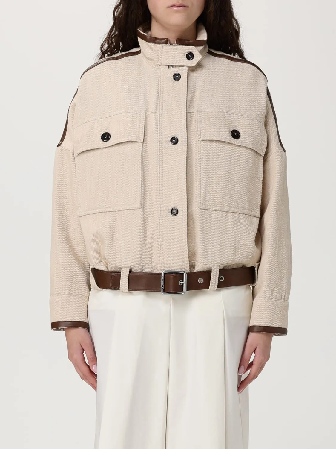 Bomber in tela di lino e pelle Pinko