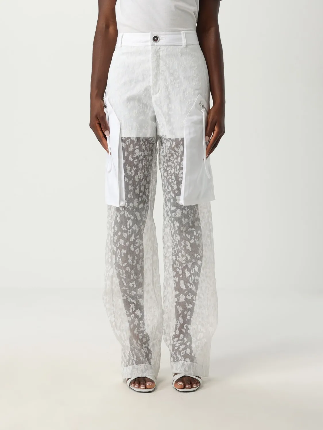Pantalone Pinko in organza con stampa animalier