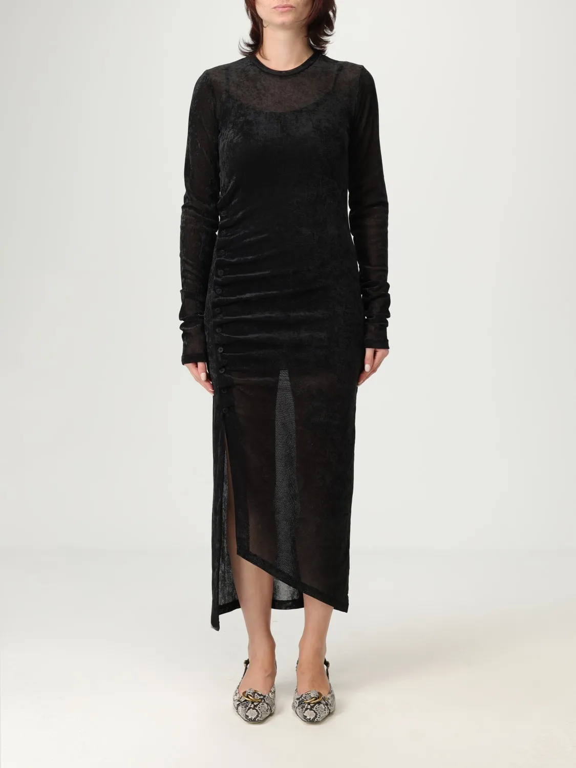 Abito lungo in velluto arricciato Pinko