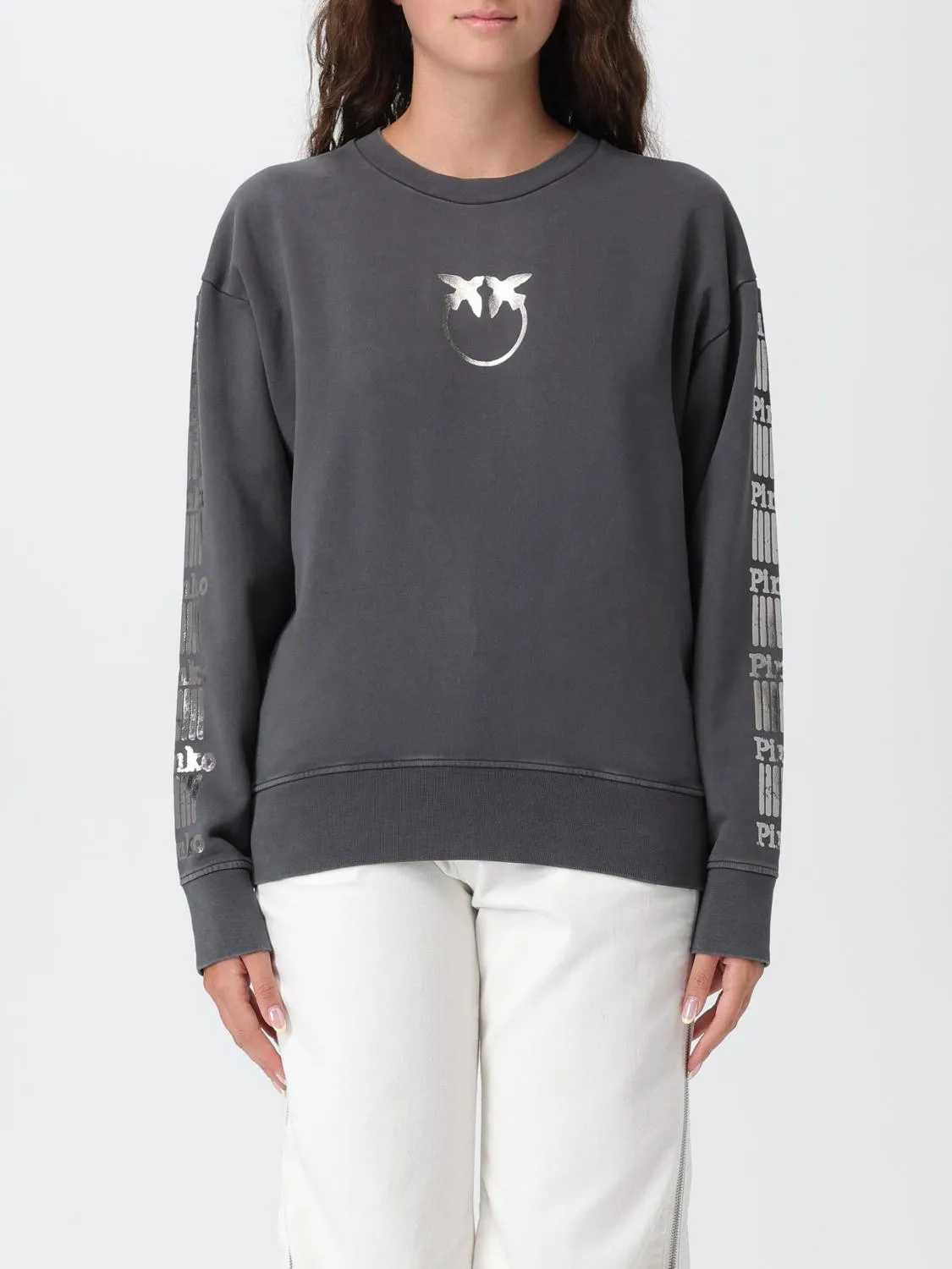 Felpa in cotone con logo Love Birds Pinko