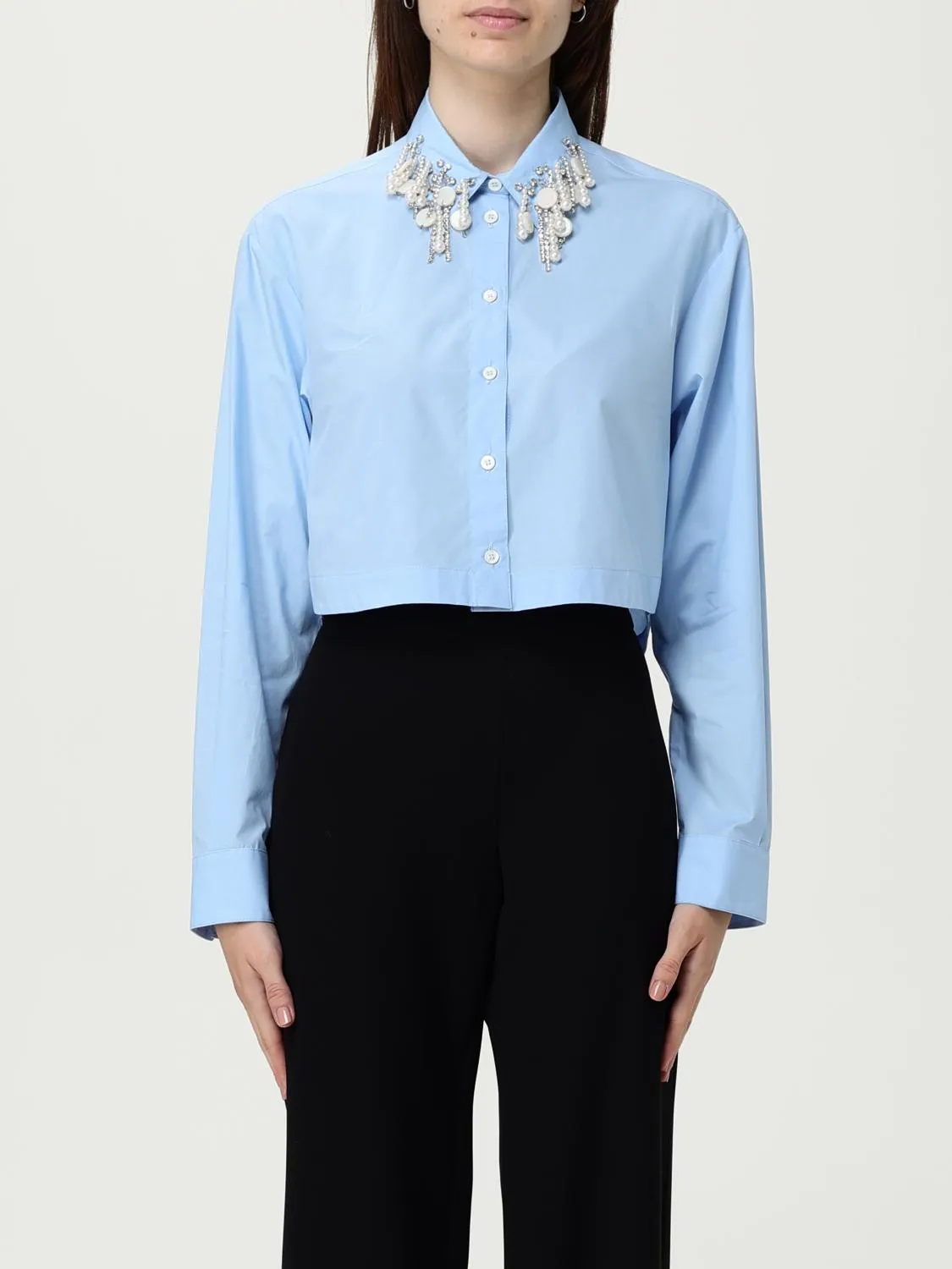 Camicia cropped Pinko in cotone con applicazioni
