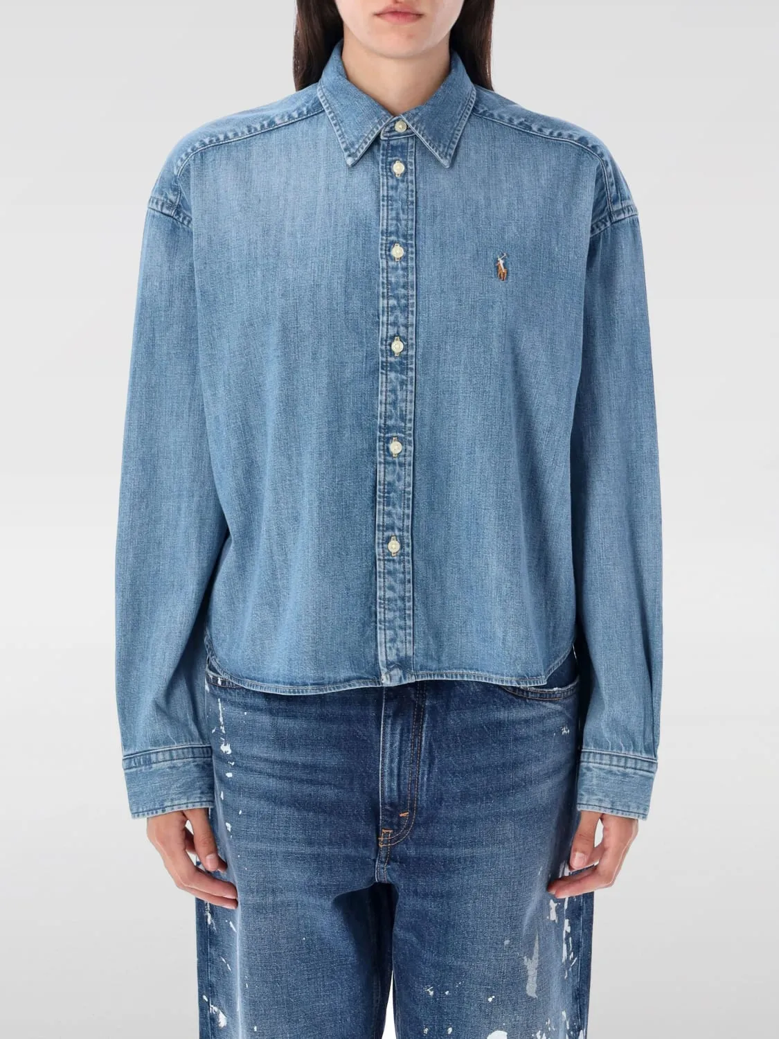 Camicia di cotone con logo Pony Polo Ralph Lauren