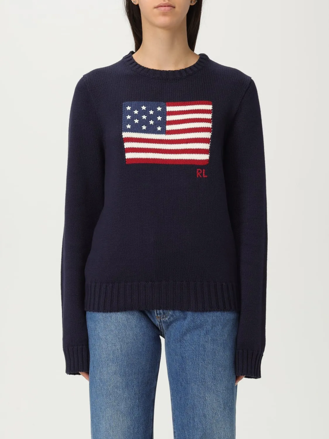 Maglia a girocollo in cotone con Bandiera Polo Ralph Lauren