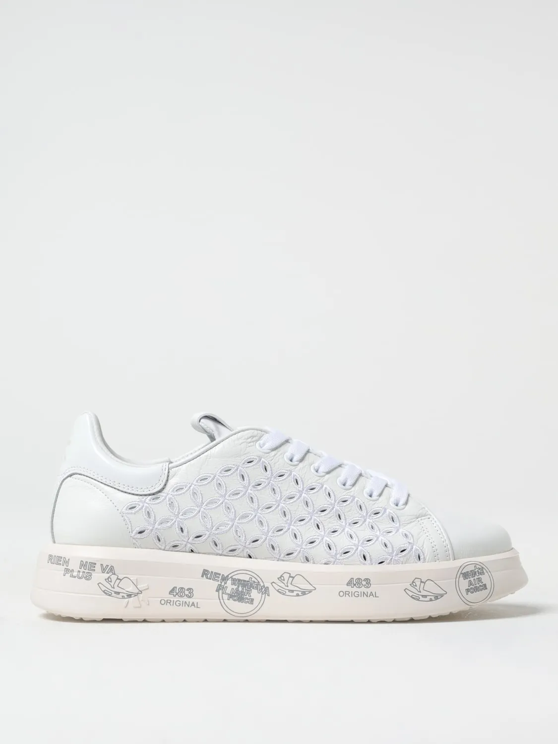 Sneakers Belle Premiata in pelle traforata con ricami