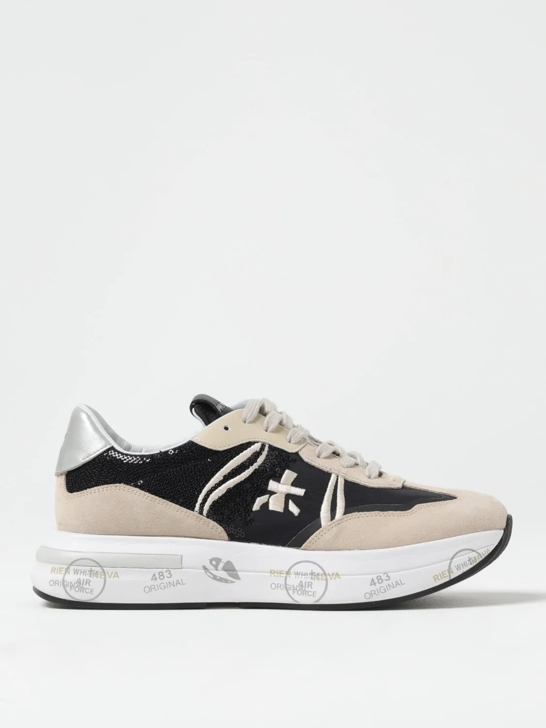 Sneakers Cassie Premiata in camoscio e tessuto con paillettes