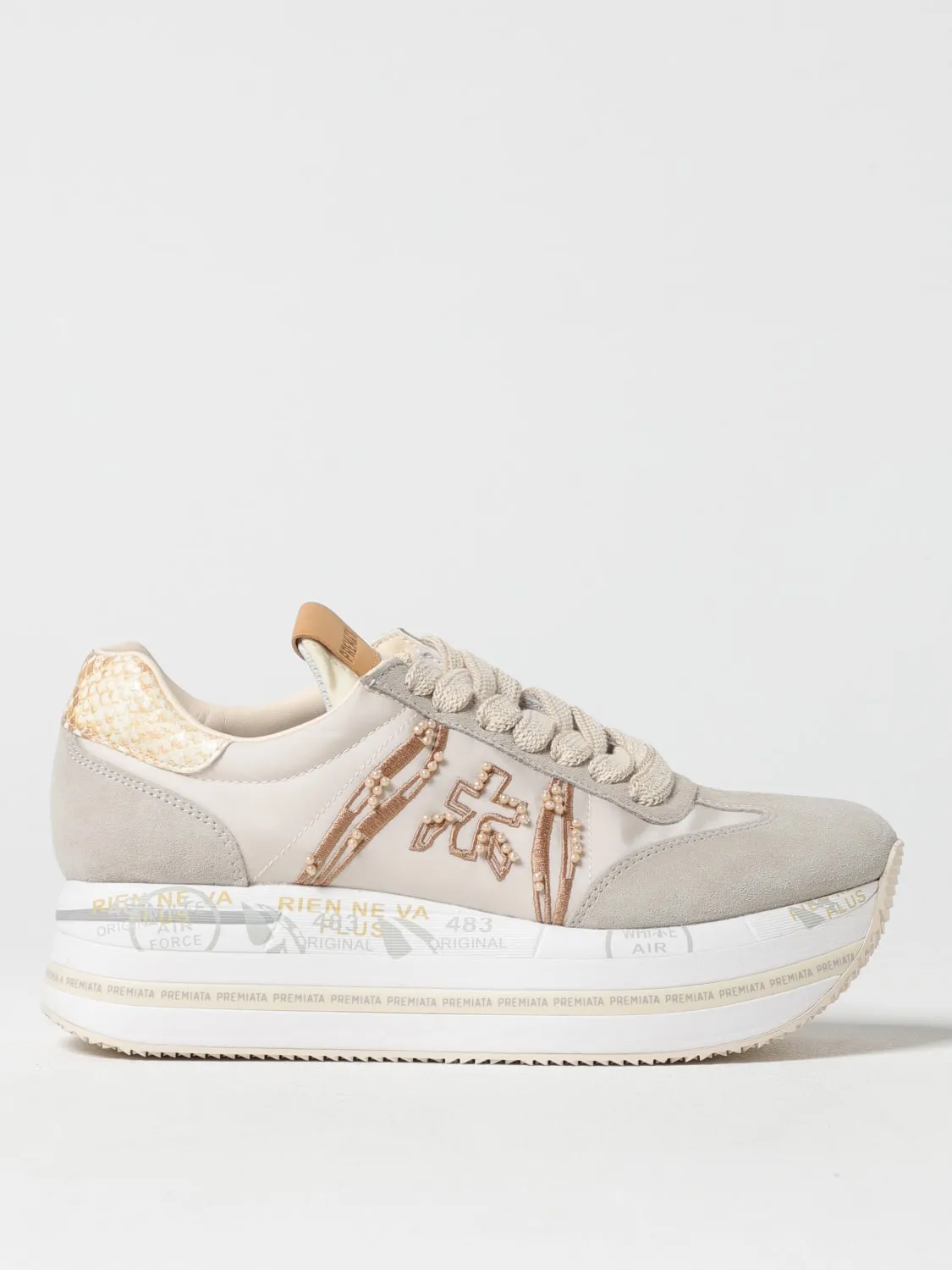 Sneakers Beth Premiata in camoscio e nylon con perline applicate