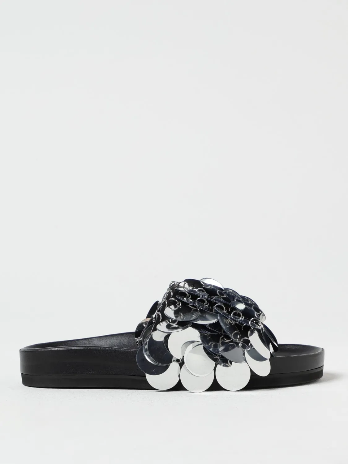 Sliders Rabanne in gomma con paillettes