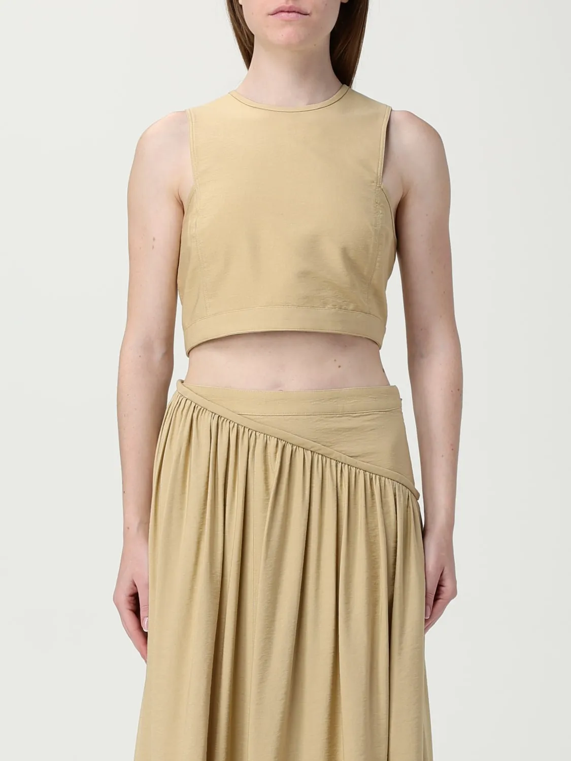 Top cropped Rabanne in twill di viscosa