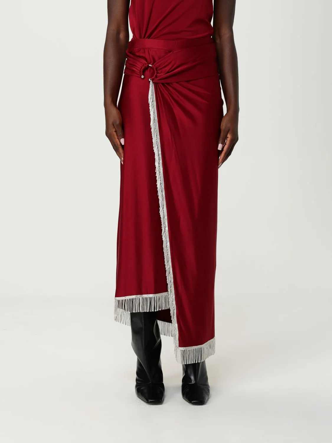 Gonna pareo in viscosa con frange Rabanne