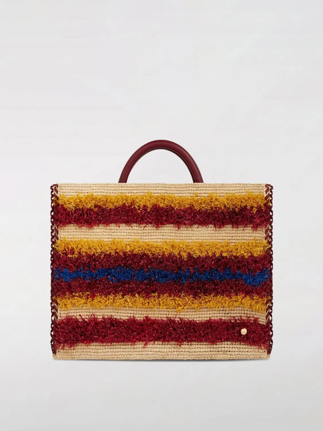 Borsa tote in rafia con frange a righe Rabanne