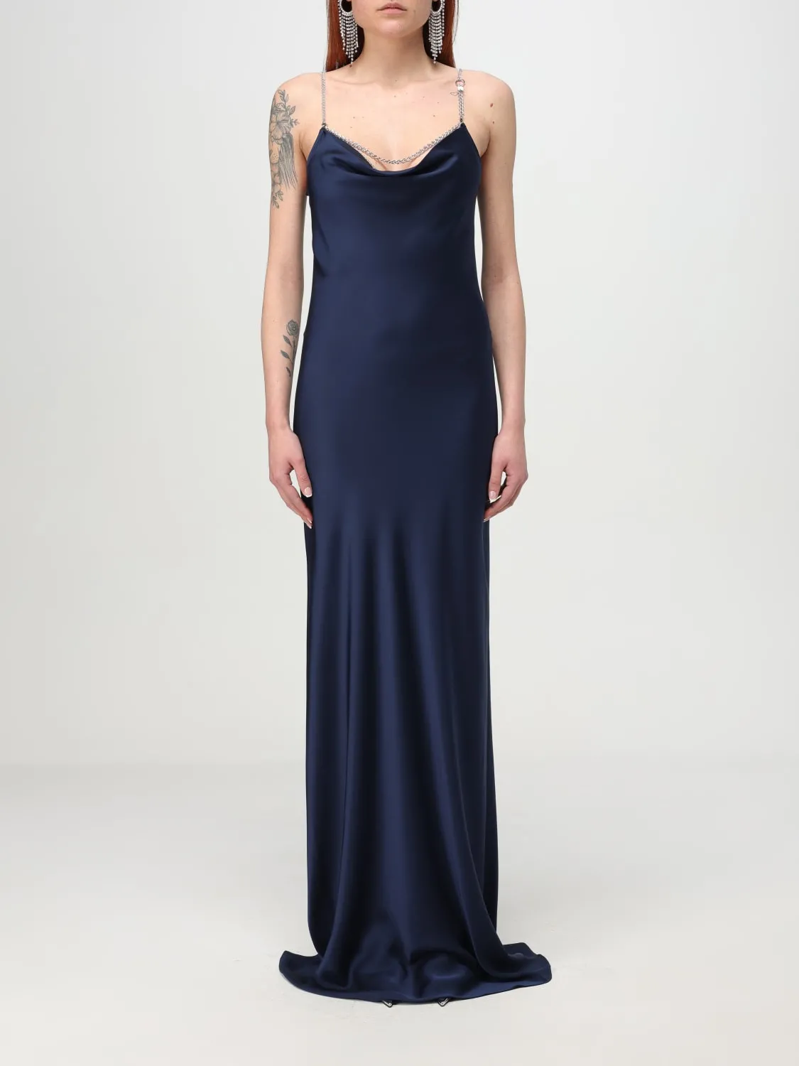 Abito Rabanne in crepe con profili in maglia metallica