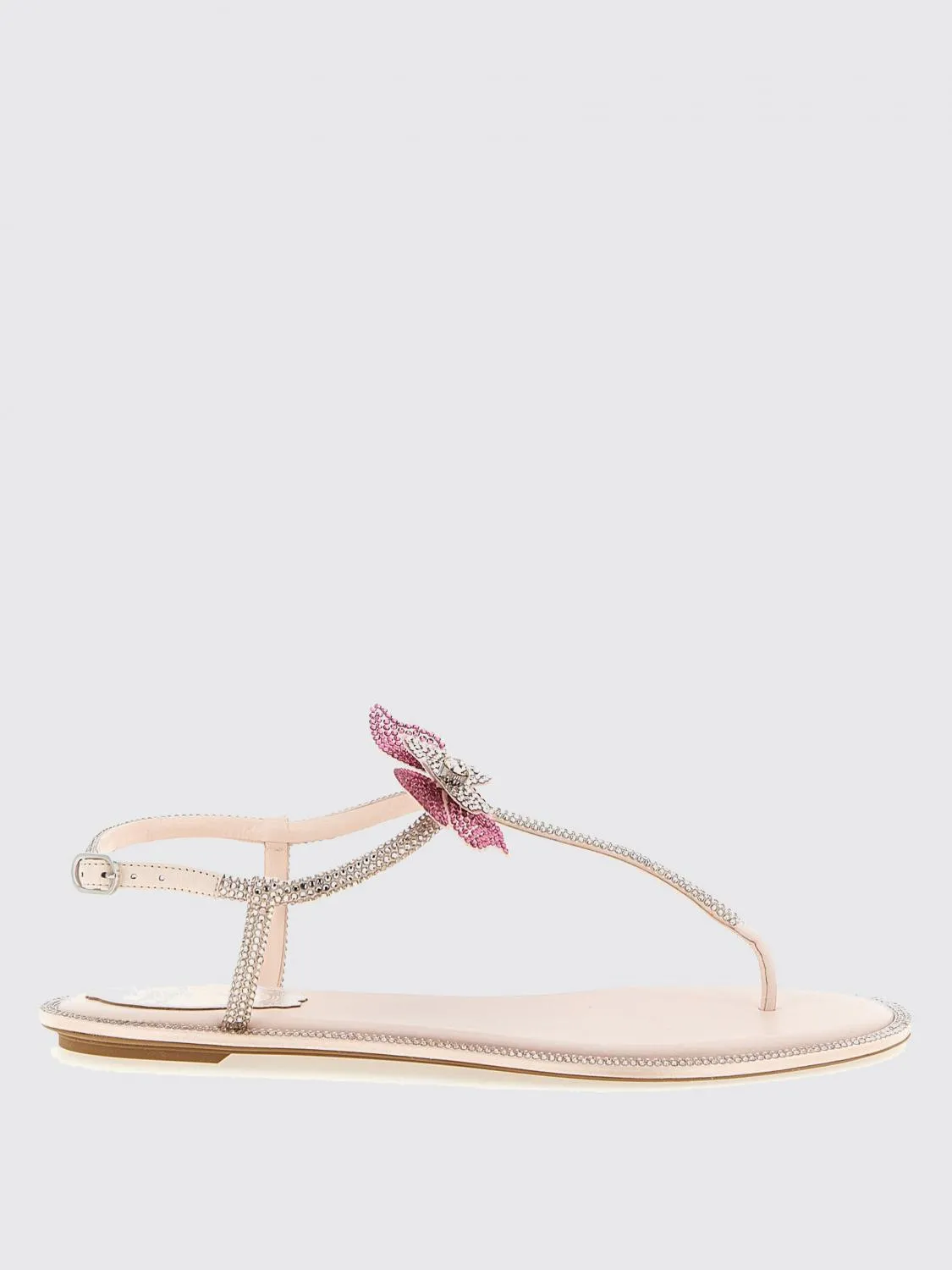 Sandalo Fairy Rene Caovilla in raso e pelle con strass all over