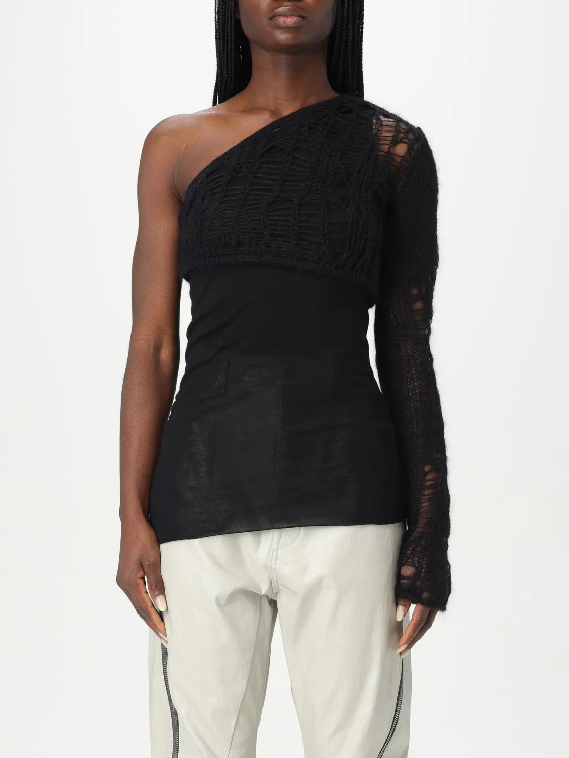 Top crop a monospalla in misto lana Rick Owens