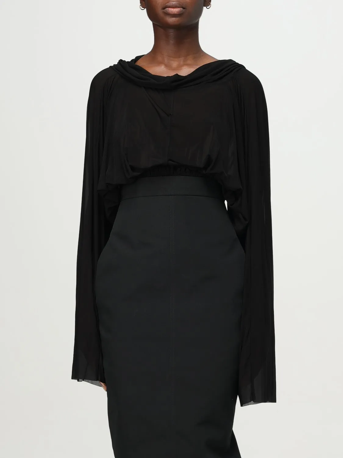 Top cropped con cappuccio Rick Owens in tessuto tecnico stretch