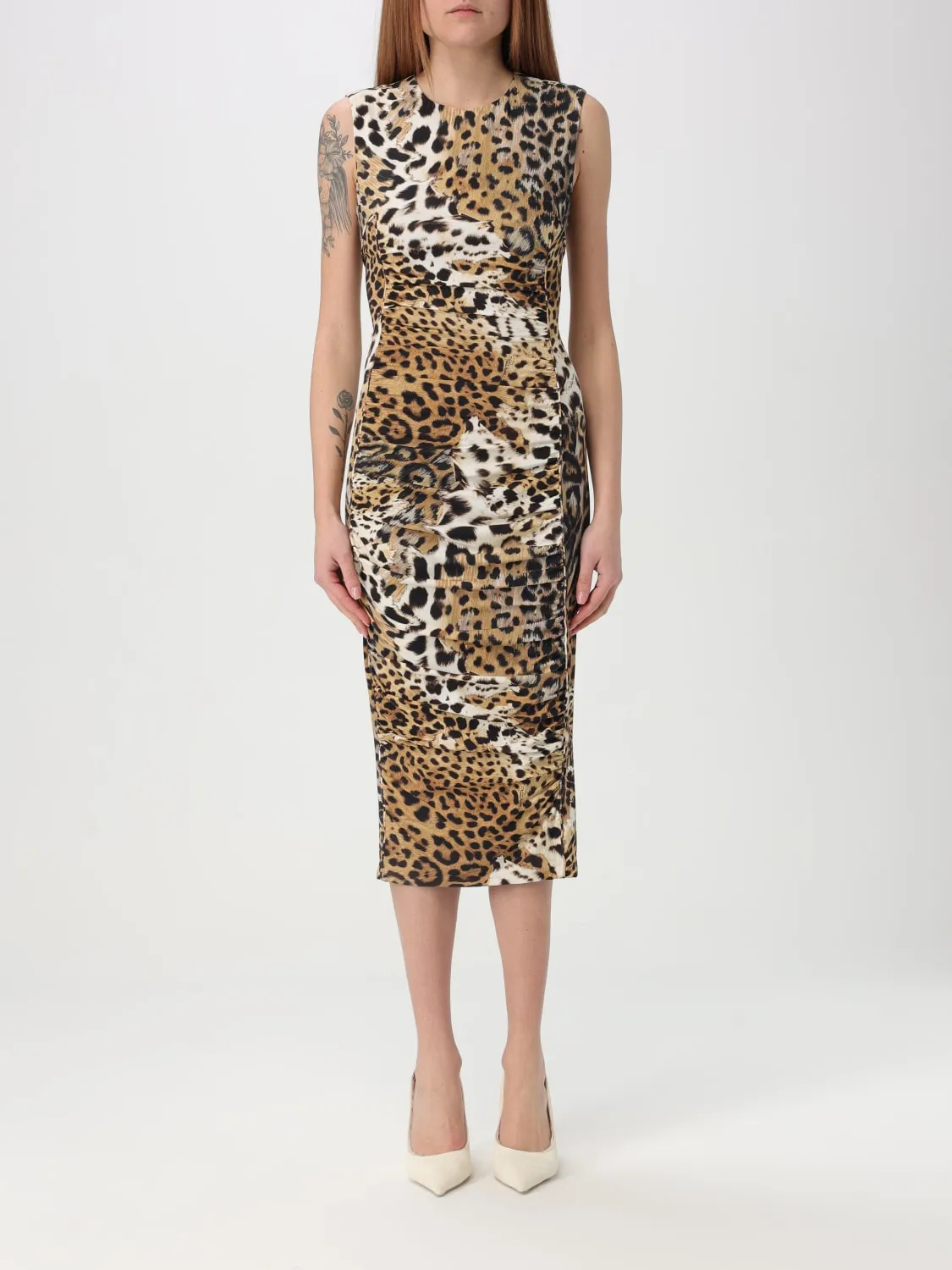 Abito midi Roberto Cavalli in nylon stretch animalier