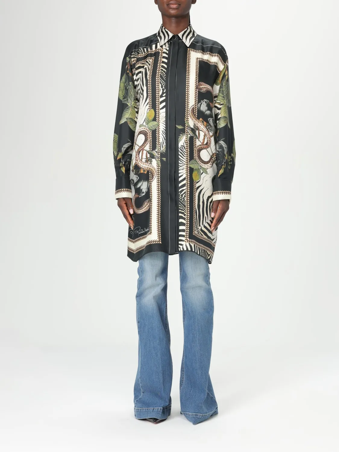 Camicia Roberto Cavalli in seta con stampa grafica