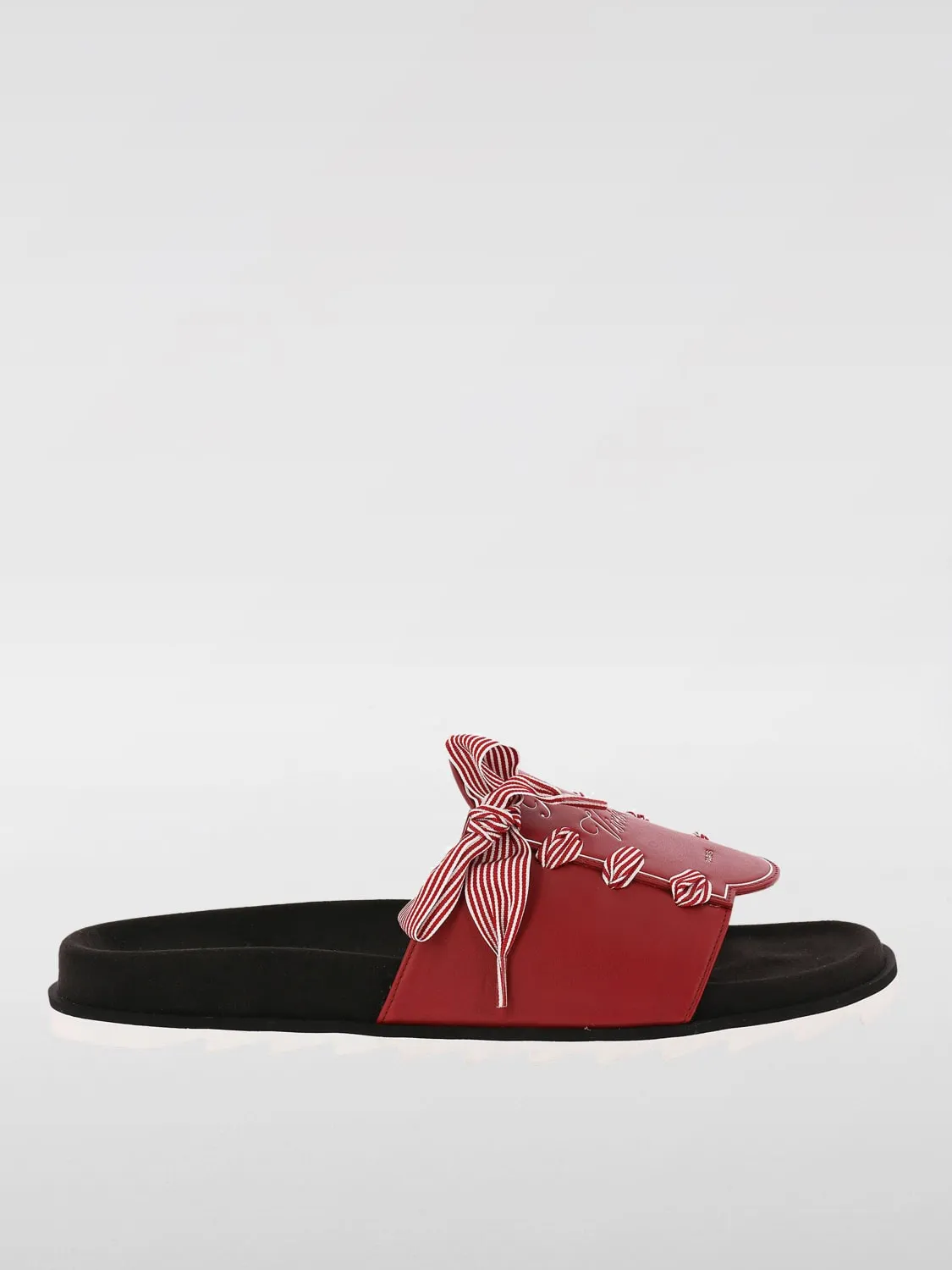 Sandalo Slidy Viv' etiquette in pelle con fiocco e logo impresso