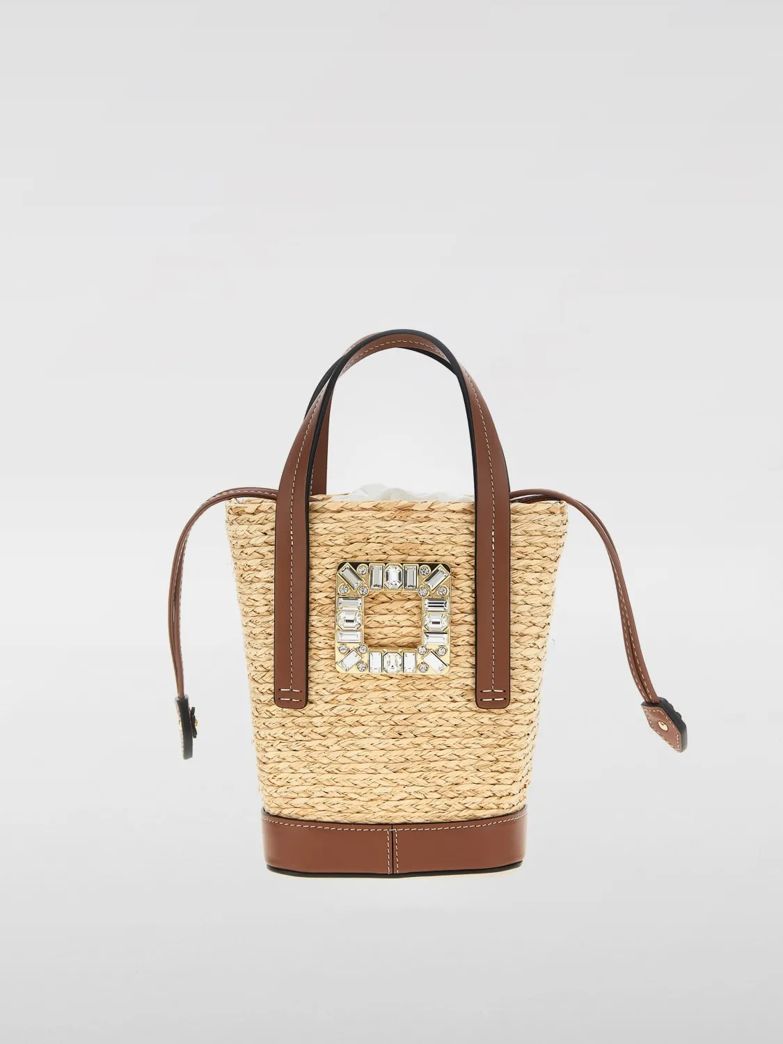 Borsa Roger Vivier in rafia e pelle con fibbia gioiello