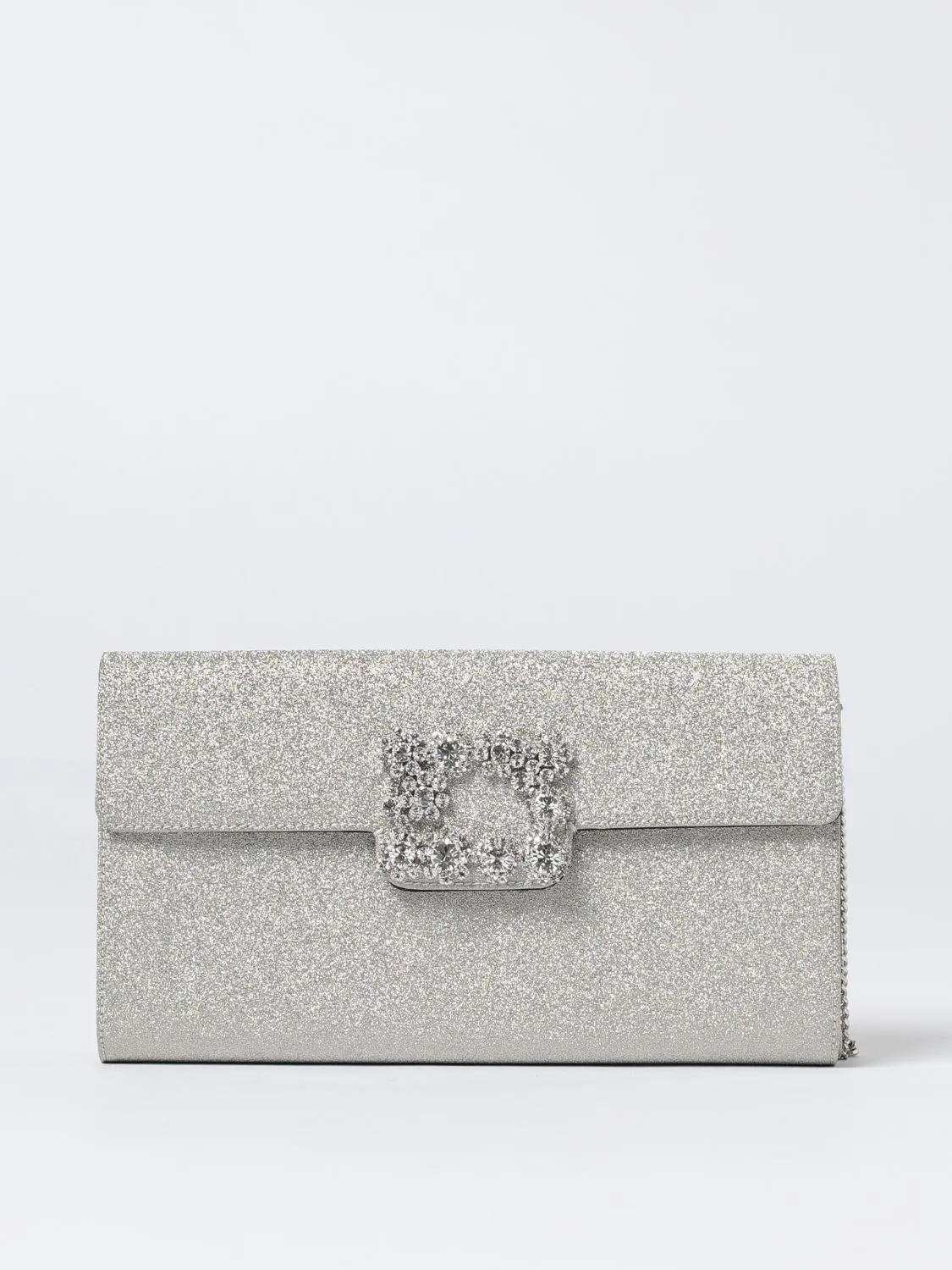 Pochette Efflorescence Roger Vivier in glitter con fibbia gioiello