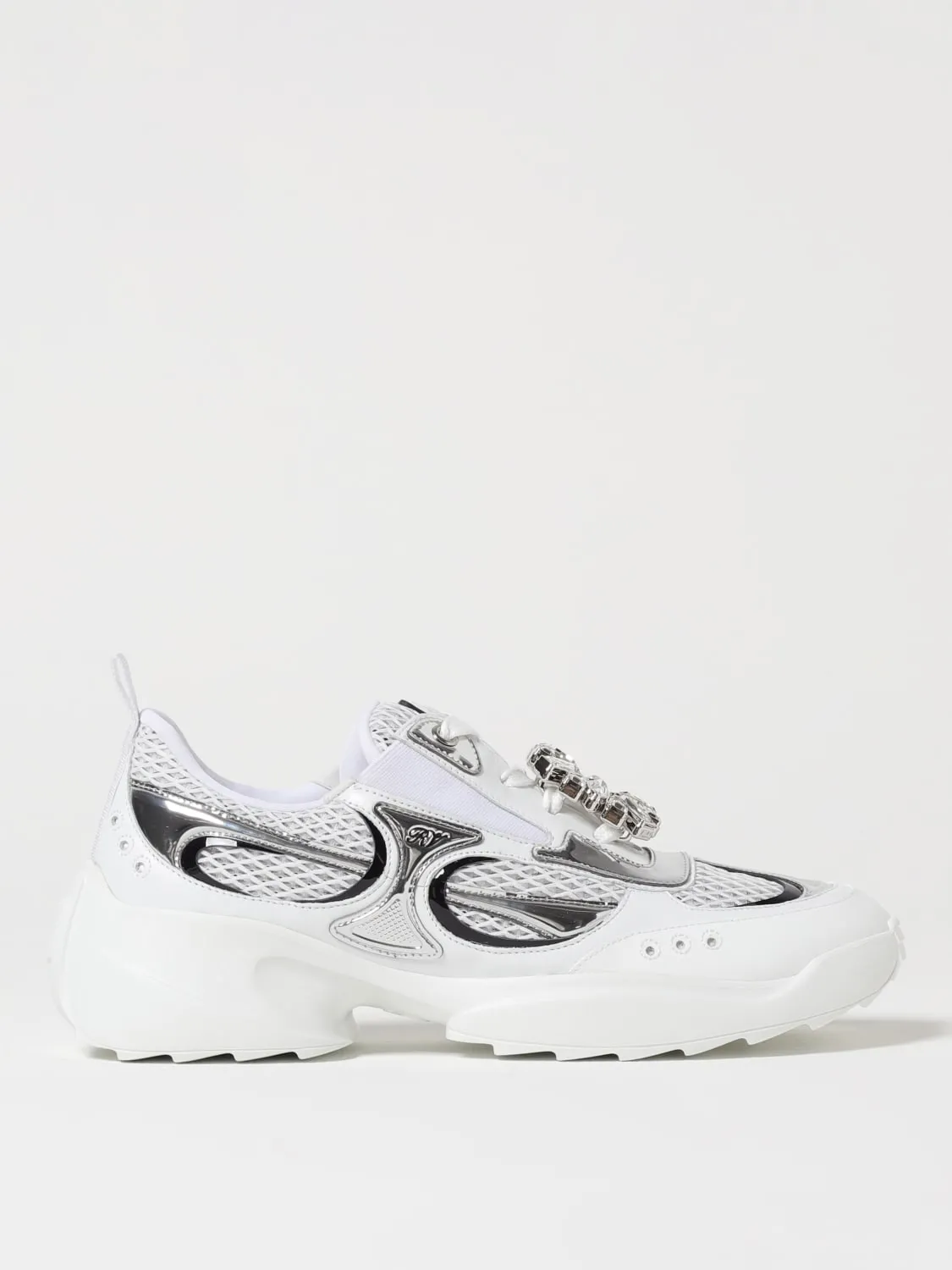 Sneakers Roger Vivier in pelle e mesh con fibbia gioiello